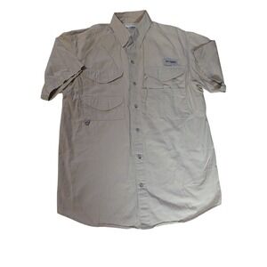 Columbia PFG Shirt Mens XS Bahama II Short Sleeve Fishing Tan Beige Cotton